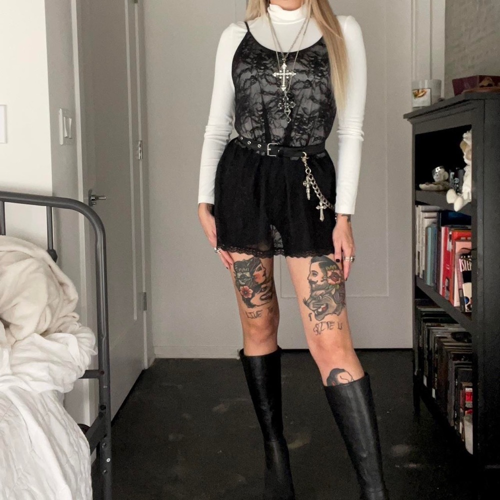 Victorias Secret black lace mini slip dress